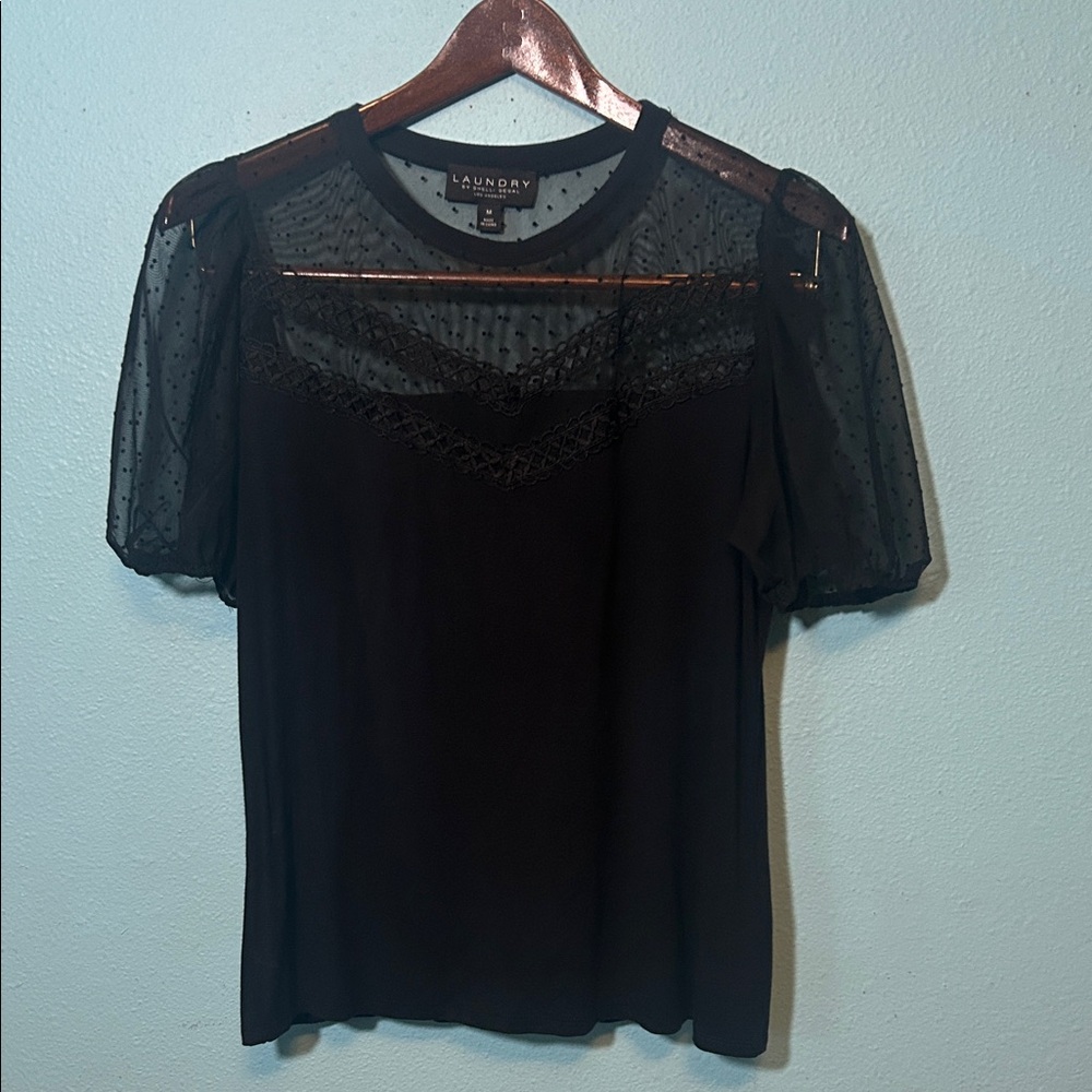 Laundry by Shelli Segal Black Lace Accent Blouse